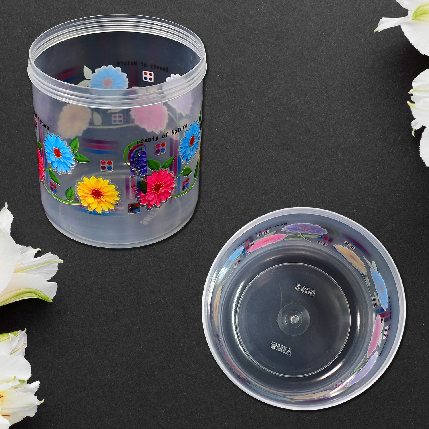 2087 Kitchen Plastic Floral Design Grocery Storage Container/Jar. Set of 3pcs - 800ML, 1600ML, 2400ML DeoDap 2087 Kitchen Plastic Floral Design Grocery Storage Container/Jar. Set of 3pcs - 800ML, 1600ML, 2400ML DeoDap